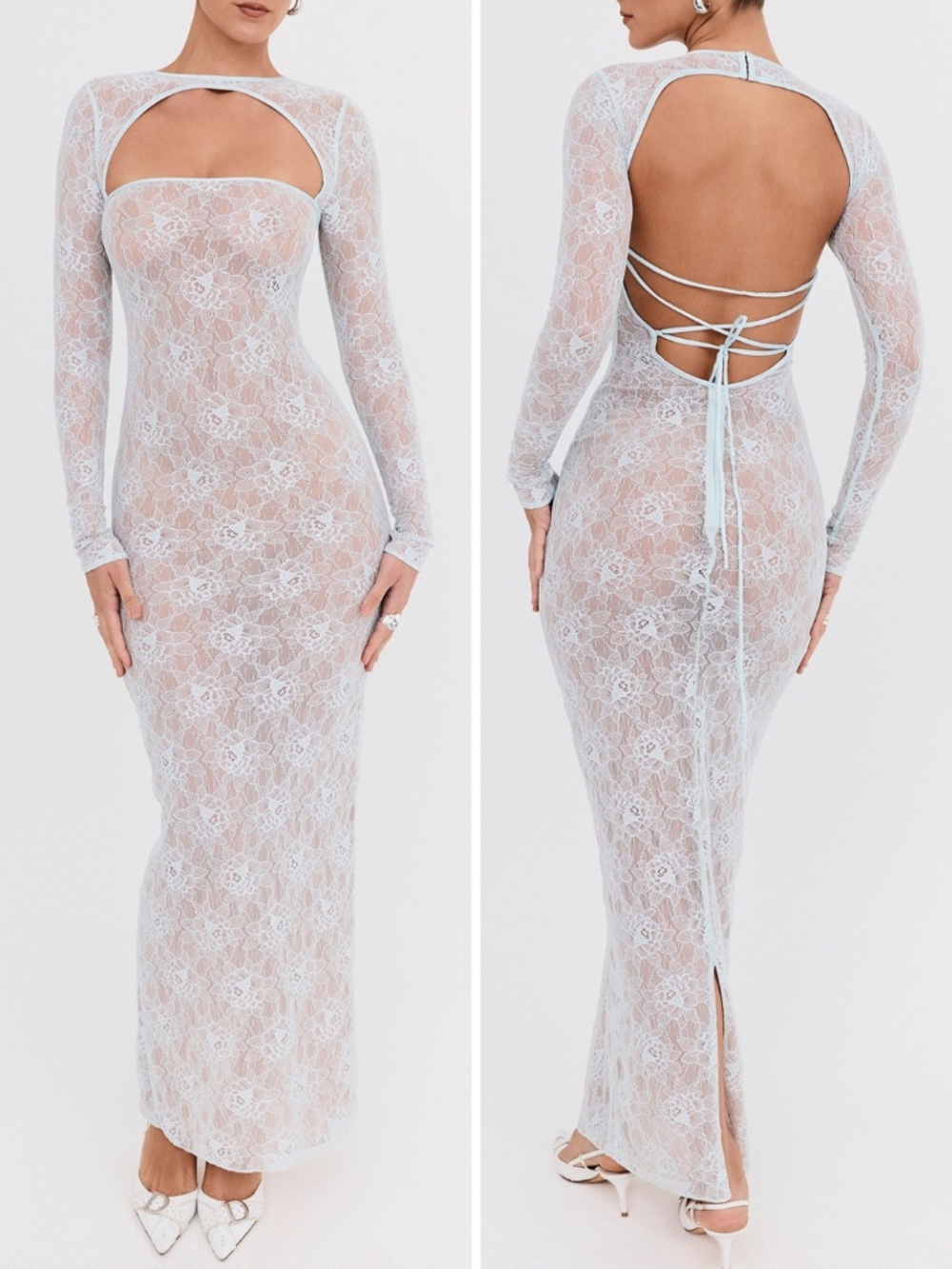 NEW House of CB Mistress Rocks Baby Blue Lace Maxi Dress Small